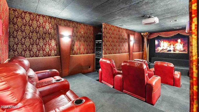 home theater room featuring carpet