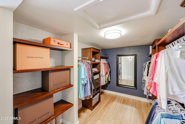 spacious closet featuring light wood-style flooring