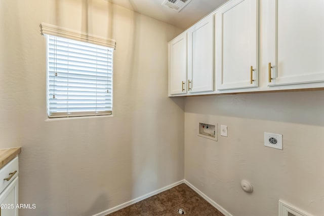 1717 E Joseph Way, Gilbert, AZ 85295 - laundry room with electric dryer hookup, hookup for a washing machine, cabinet space, and dark tile patterned flooring