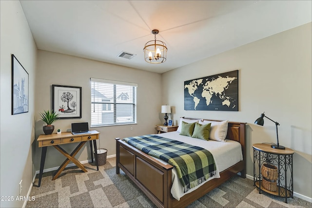 1717 E Joseph Way, Gilbert, AZ 85295 - bedroom featuring a chandelier, carpet, and a desk