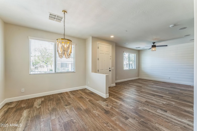1717 E Joseph Way, Gilbert, AZ 85295 - unfurnished room featuring a chandelier, wood finished floors, a smoke detector, ceiling fan, and recessed lighting