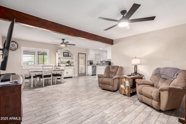 5484 E 36th Ave, Apache Junction, AZ 85119 - living room featuring a ceiling fan, light wood-type flooring, and beamed ceiling