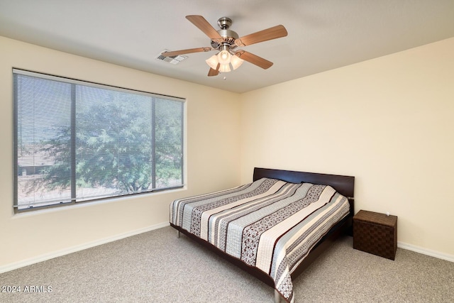 bedroom featuring carpet floors and ceiling fan