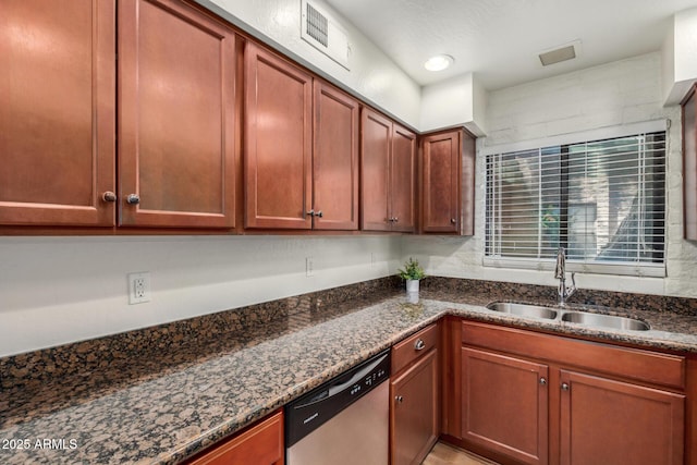 4414 E Hubbell St Unit 66, Phoenix, AZ 85008 - kitchen featuring stainless steel dishwasher and dark stone countertops