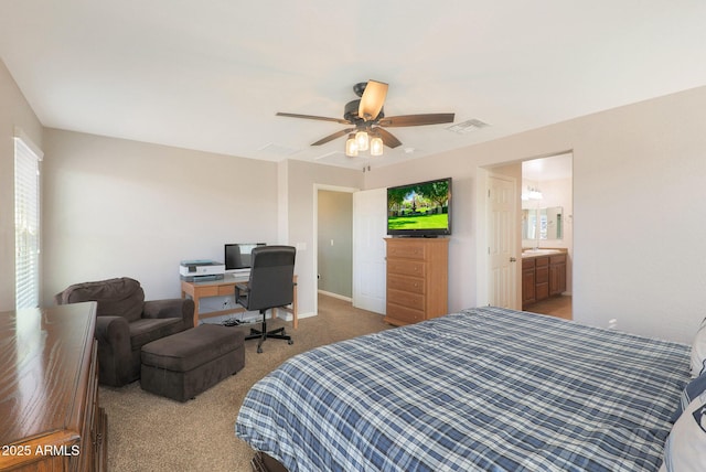 bedroom featuring carpet floors and ceiling fan