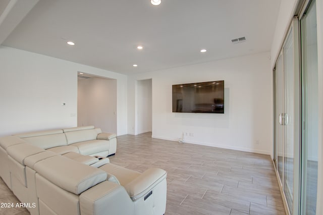 living room featuring light wood-type flooring