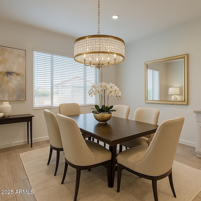 2228 E Isaiah Ave, Gilbert, AZ 85298 - dining room with a chandelier, recessed lighting, baseboards, and light wood-style flooring