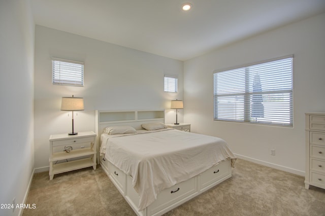 2228 E Isaiah Ave, Gilbert, AZ 85298 - bedroom with light carpet, baseboards, and recessed lighting