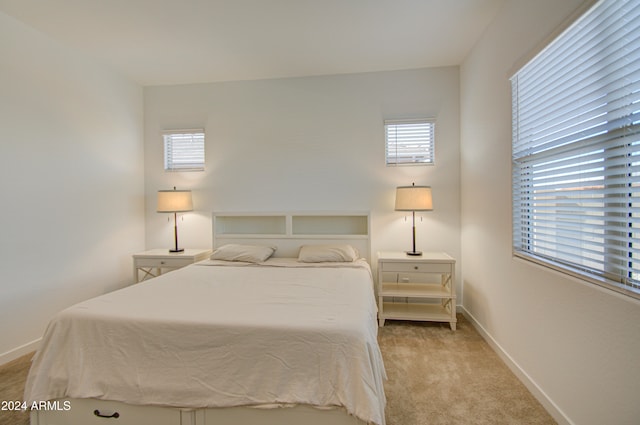 carpeted bedroom with multiple windows