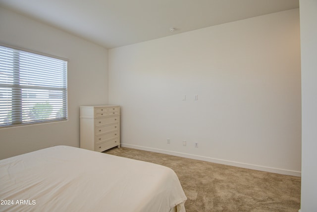 bedroom with light colored carpet