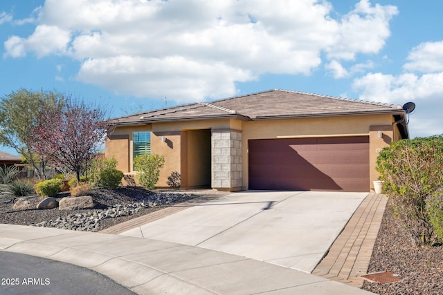 30342 N 130th Dr, Peoria, AZ 85383 - prairie-style home with driveway, stucco siding, a garage, and a tiled roof