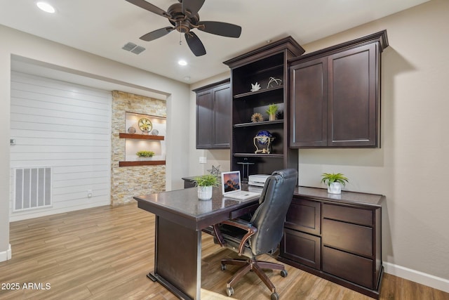 30342 N 130th Dr, Peoria, AZ 85383 - home office featuring light wood-type flooring, a ceiling fan, baseboards, and visible vents