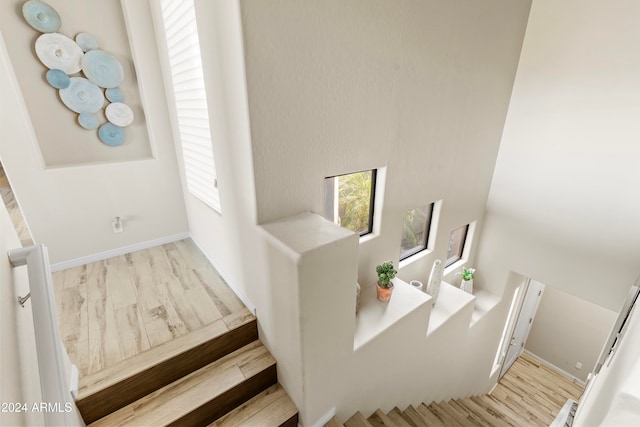 stairs featuring wood-type flooring