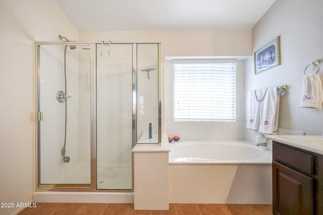 2726 S 160th Ave, Goodyear, AZ 85338 - full bath featuring a shower stall, a bath, vanity, and tile patterned flooring