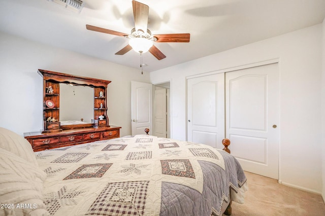 2726 S 160th Ave, Goodyear, AZ 85338 - bedroom featuring light colored carpet, a closet, ceiling fan, and baseboards