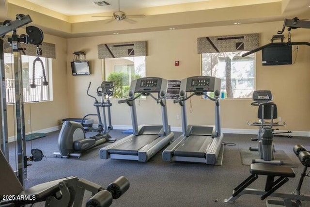 29606 N Tatum Blvd N Unit 265, Cave Creek, AZ 85331 - exercise room with a raised ceiling and a ceiling fan