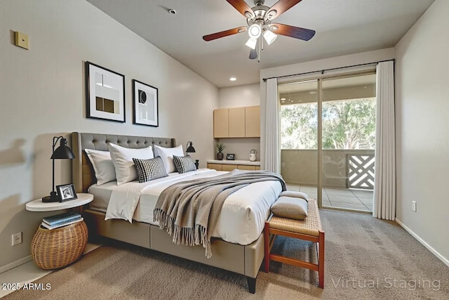 29606 N Tatum Blvd N Unit 265, Cave Creek, AZ 85331 - bedroom with access to outside, light colored carpet, and a ceiling fan