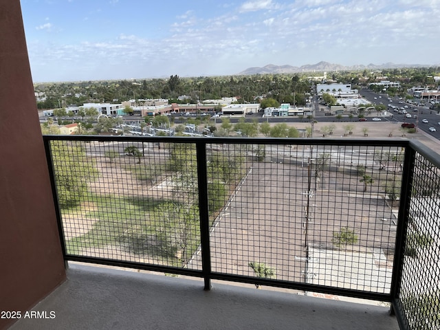 balcony featuring a mountain view