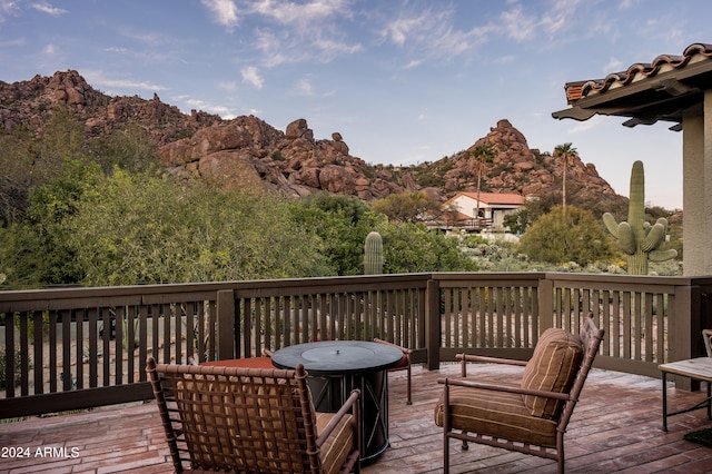 deck featuring a mountain view