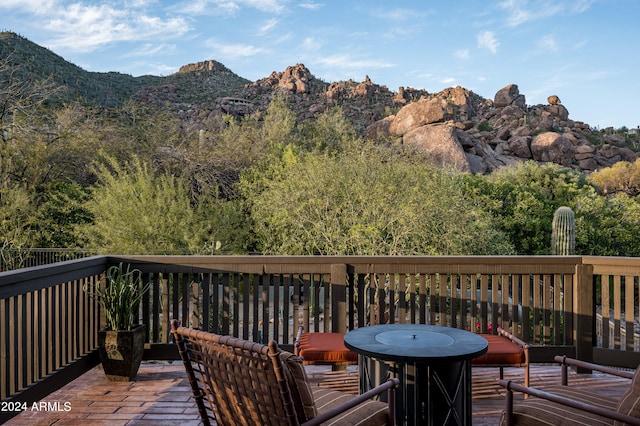 deck with a mountain view