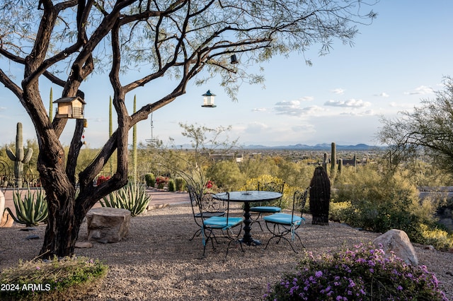 view of yard featuring a mountain view