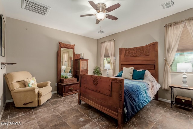 bedroom with multiple windows, baseboards, and visible vents