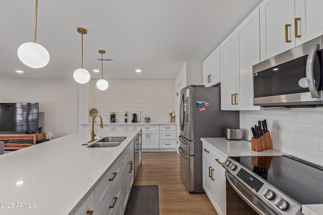 2033 E Janice Way, Phoenix, AZ 85022 - kitchen with appliances with stainless steel finishes, a sink, decorative backsplash, white cabinetry, and recessed lighting