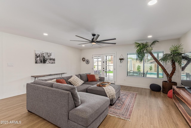 2033 E Janice Way, Phoenix, AZ 85022 - living area with light wood-style floors, a ceiling fan, recessed lighting, and baseboards