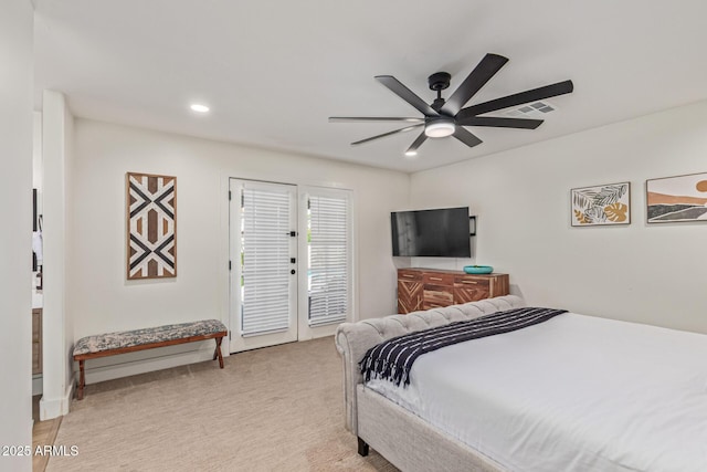 2033 E Janice Way, Phoenix, AZ 85022 - bedroom featuring access to outside, recessed lighting, light colored carpet, and ceiling fan