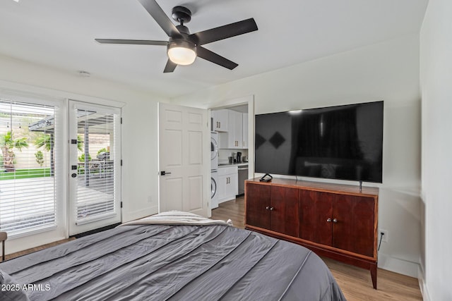 2033 E Janice Way, Phoenix, AZ 85022 - bedroom with access to exterior, wood finished floors, french doors, ceiling fan, and baseboards