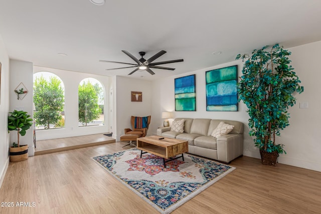 2033 E Janice Way, Phoenix, AZ 85022 - living room with baseboards, wood finished floors, and ceiling fan