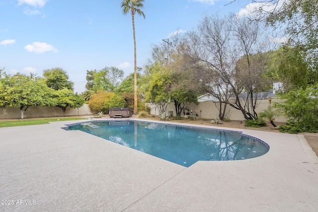 view of pool featuring a patio, a fenced backyard, and a fenced in pool