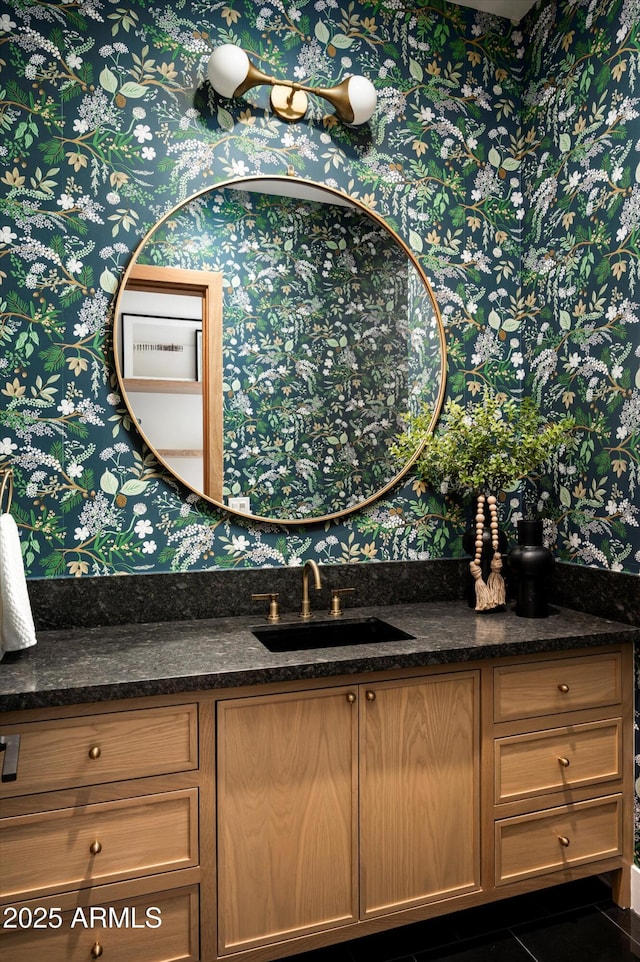 6584 E Gold Dust Ave, Paradise Valley, AZ 85253 - bathroom with vanity and wallpapered walls