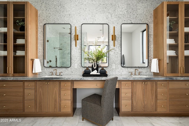 6584 E Gold Dust Ave, Paradise Valley, AZ 85253 - full bathroom with a shower stall, marble finish floor, and vanity