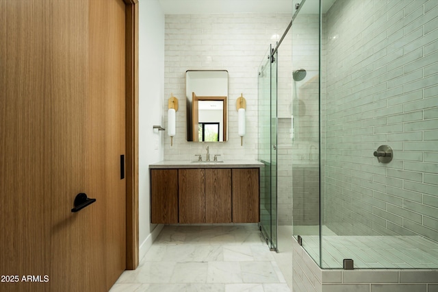 6584 E Gold Dust Ave, Paradise Valley, AZ 85253 - bathroom with marble finish floor, vanity, and a stall shower
