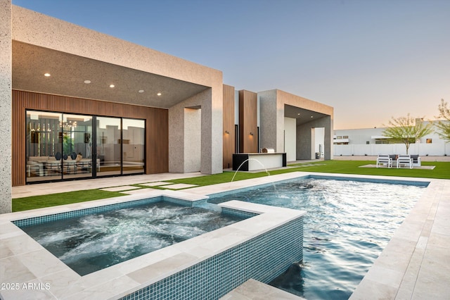 6584 E Gold Dust Ave, Paradise Valley, AZ 85253 - view of pool featuring fence, a patio, a yard, and an in ground hot tub