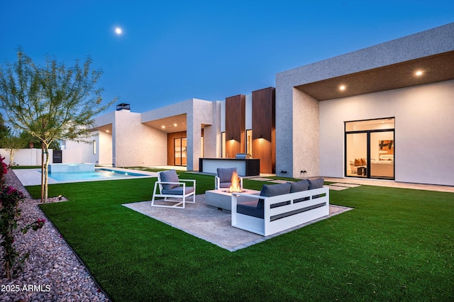 6584 E Gold Dust Ave, Paradise Valley, AZ 85253 - rear view of property with stucco siding, an outdoor pool, a patio, and an outdoor fire pit