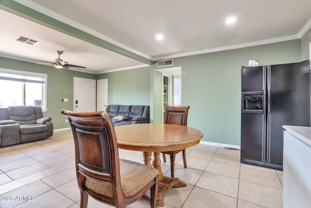 2823 W Banff Ln, Phoenix, AZ 85053 - dining space featuring light tile patterned flooring, ceiling fan, ornamental molding, and recessed lighting