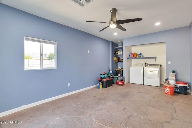 2823 W Banff Ln, Phoenix, AZ 85053 - garage featuring washer and dryer, ceiling fan, and recessed lighting