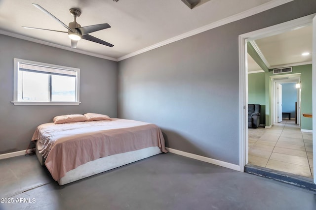 2823 W Banff Ln, Phoenix, AZ 85053 - bedroom featuring ornamental molding, concrete flooring, and a ceiling fan