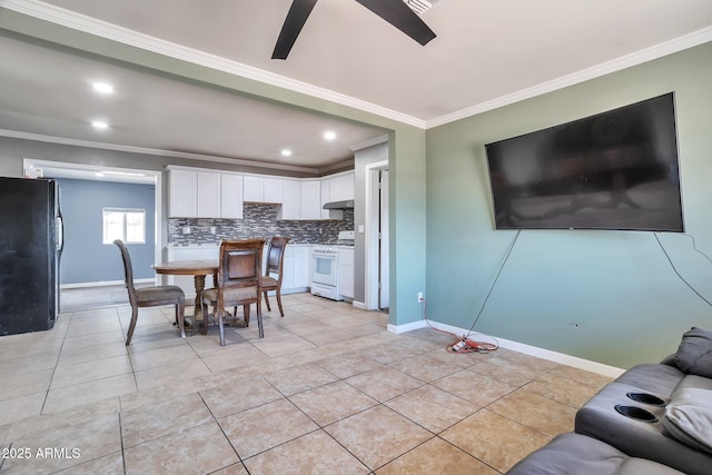2823 W Banff Ln, Phoenix, AZ 85053 - dining area featuring crown molding, light tile patterned floors, recessed lighting, and a ceiling fan