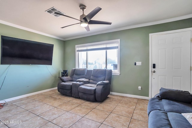 2823 W Banff Ln, Phoenix, AZ 85053 - living area with ceiling fan, crown molding, and light tile patterned flooring