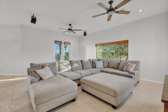 9183 W Shamel Ash Rd, Peoria, AZ 85383 - living room with a ceiling fan, recessed lighting, and light tile patterned flooring