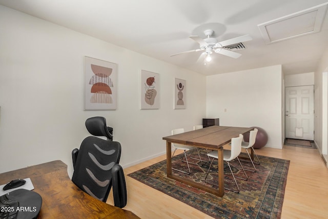 844 E Ruth Ave, Phoenix, AZ 85020 - office area featuring attic access, light wood-style flooring, a ceiling fan, and baseboards