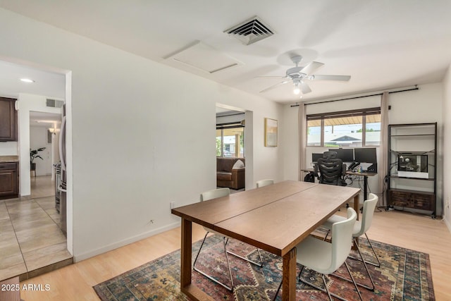 844 E Ruth Ave, Phoenix, AZ 85020 - dining space featuring attic access, light wood-style floors, a ceiling fan, and baseboards