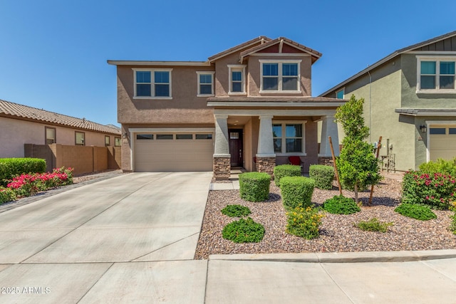 2250 E Palmdale Ln, Gilbert, AZ 85298 - craftsman-style house featuring a garage, a porch, stucco siding, and concrete driveway