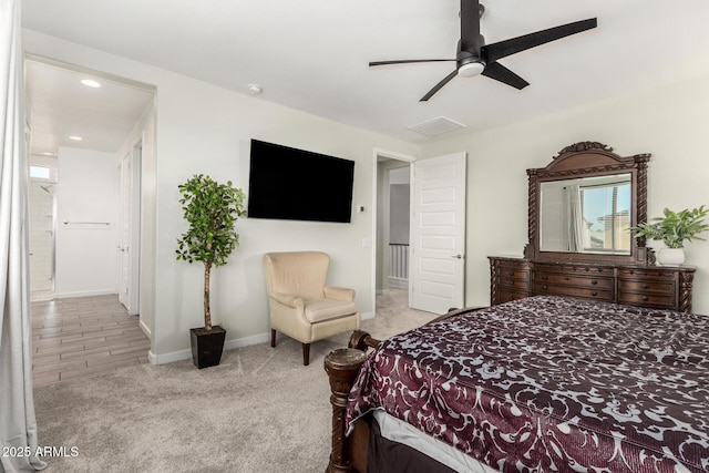 2250 E Palmdale Ln, Gilbert, AZ 85298 - carpeted bedroom featuring baseboards, recessed lighting, and ceiling fan