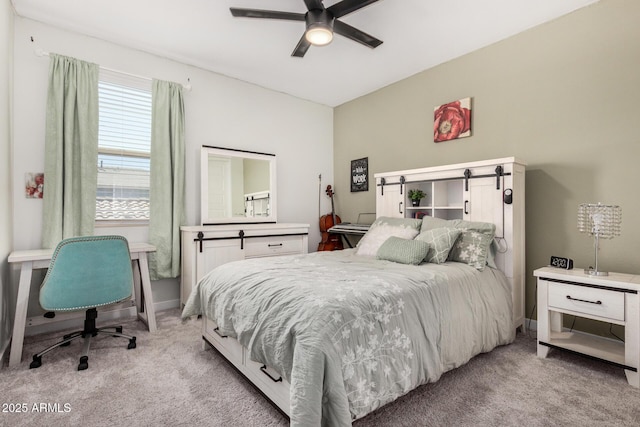 2250 E Palmdale Ln, Gilbert, AZ 85298 - bedroom with light carpet, a ceiling fan, and baseboards