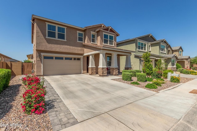 2250 E Palmdale Ln, Gilbert, AZ 85298 - craftsman inspired home with a garage, stucco siding, covered porch, and driveway