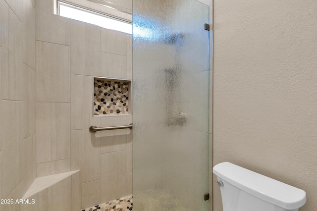 bathroom featuring toilet and walk in shower